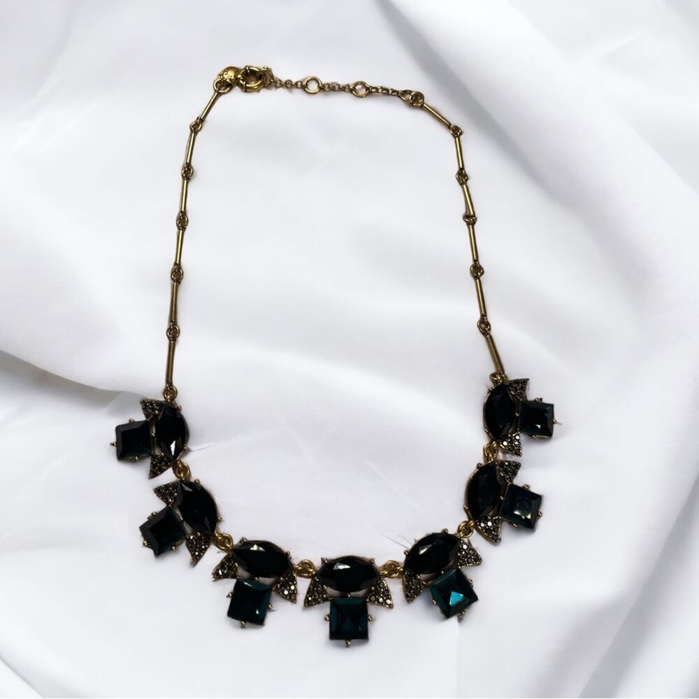 J. Crew Y2K Statement Necklace, Avant-Garde Blue Black Large Rhinestones - Picture 2 of 4